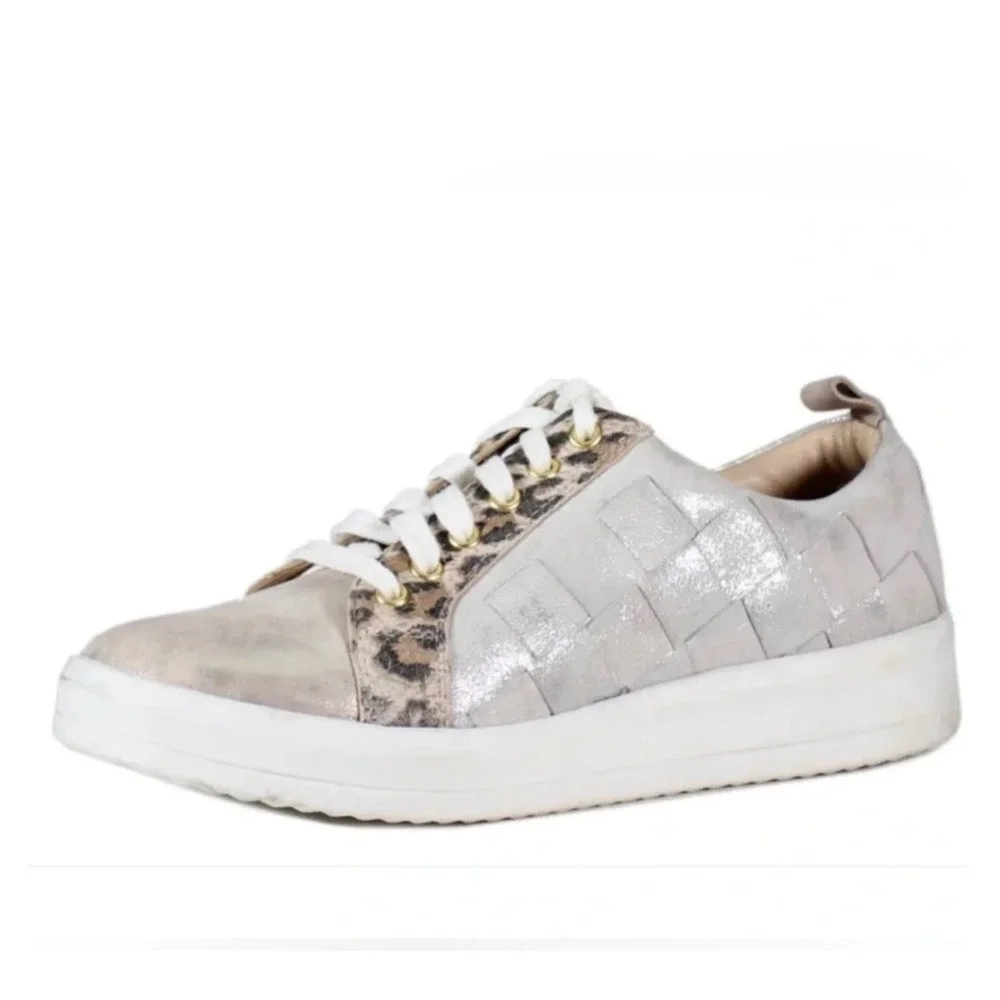 Diba True Yuliana Women's Size 7 Woven Metallic Leather Leopard Sneakers Shoes